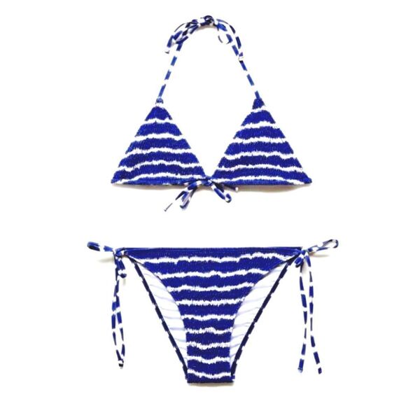 Lucky Brand Women's Blue & White Striped Textured 2 piece Bikini Set Size Large - Picture 1 of 12
